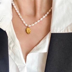 New freshwater pearl choker with 14k gold plated pendant, gift for her